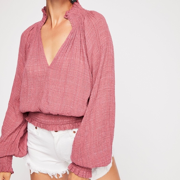 Free People Tops - Free People Solid Smocked Top in Berry